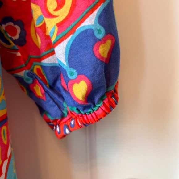 FIESTA COLORFUL SCOOP NECK TALBOTS BLOUSE COTTON FABRIC 3/4 SLEEVE - Picture 7 of 10